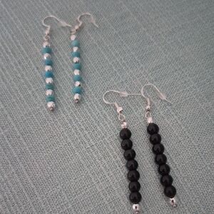 2 Inch Natural Gemstone Earrings, BLACK TOURMALINE,TURQUOISE with Silver Hemat.